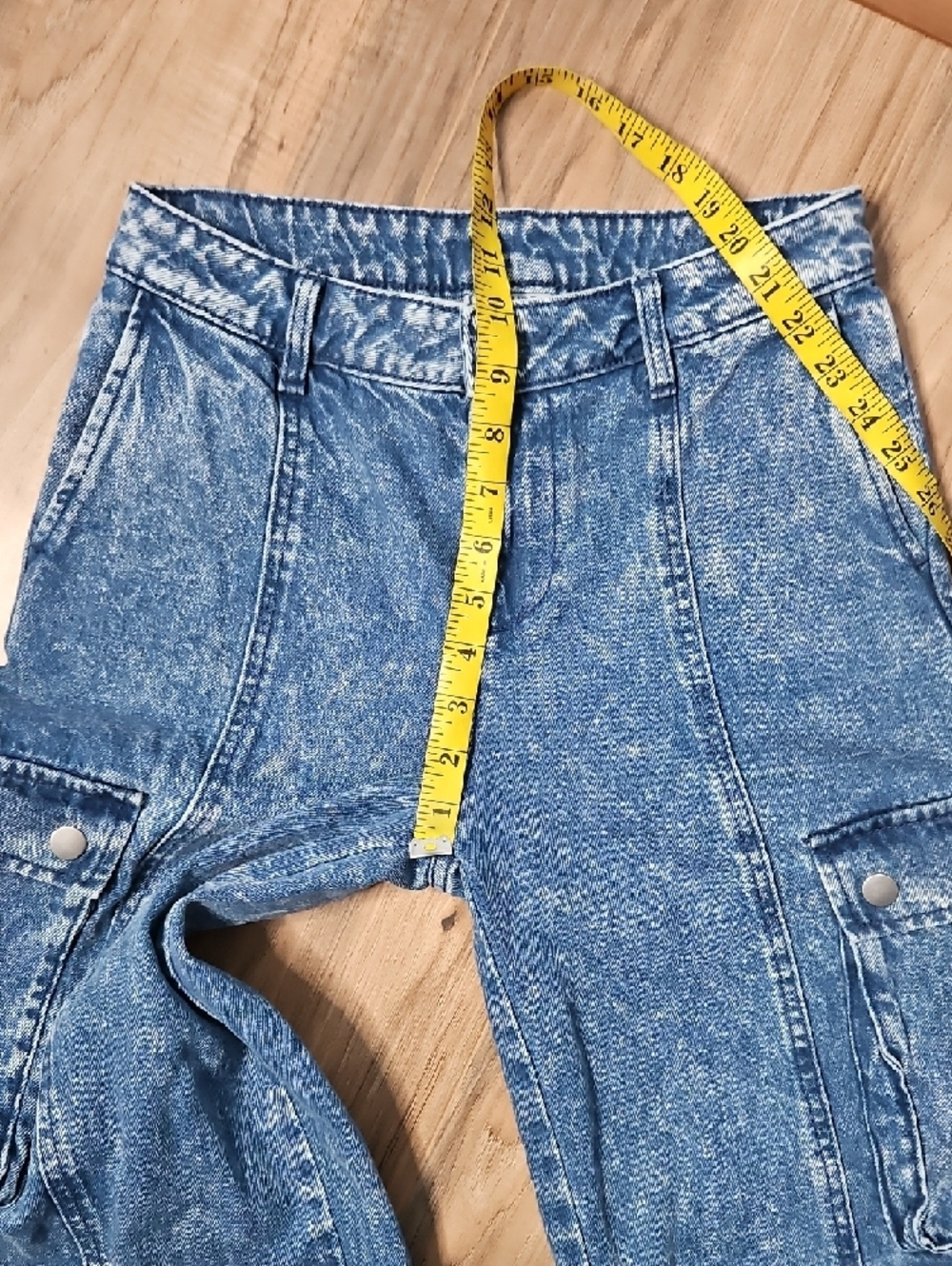 Future Collective Acid Wash Cargo Jogger Jeans - Light Blue Denim Size 0 - Picture 6 of 9